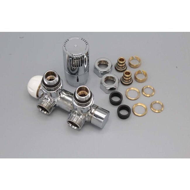 Instamat Twin Valve thermostatisch aansluitblok ½" chroom haaks
