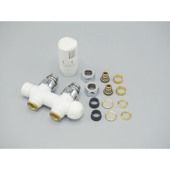 Instamat Twin Valve thermostatisch aansluitblok ½" chroom haaks