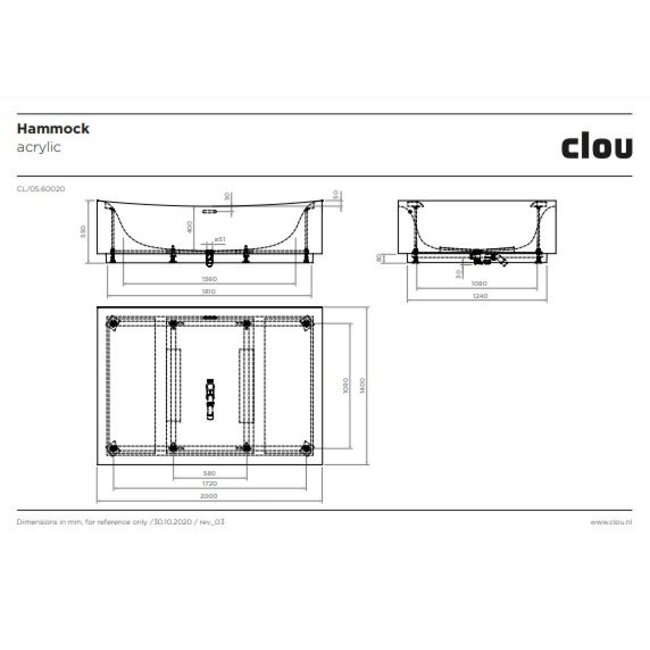 Clou Hammock acryl 2-persoons vrijstaand bad
