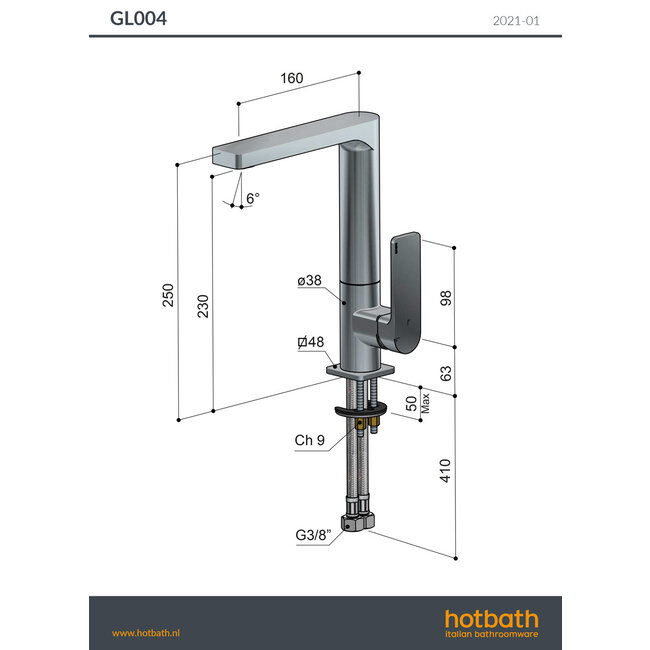 Hotbath Gal GL004 wastafelkraan draaibaar