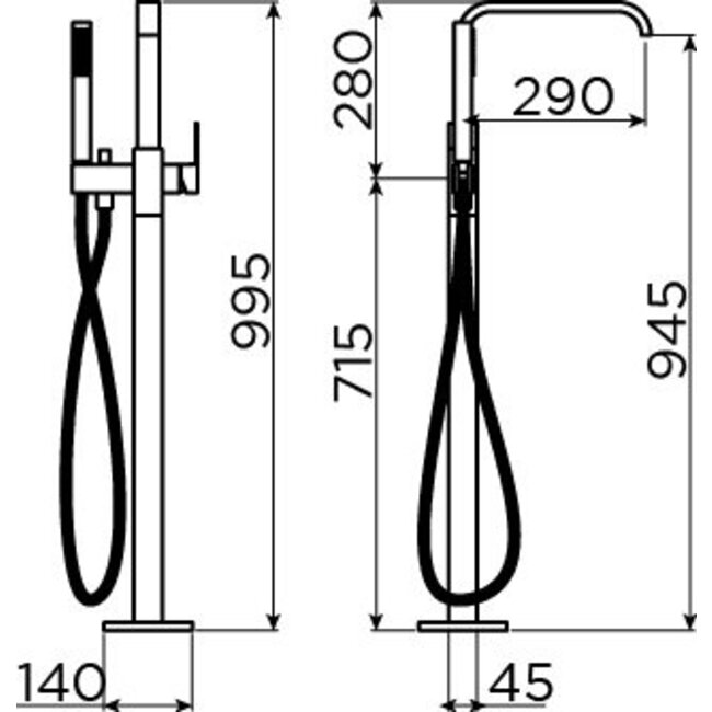 Clou Xo vrijstaande badkraan type 3 draaibare uitloop