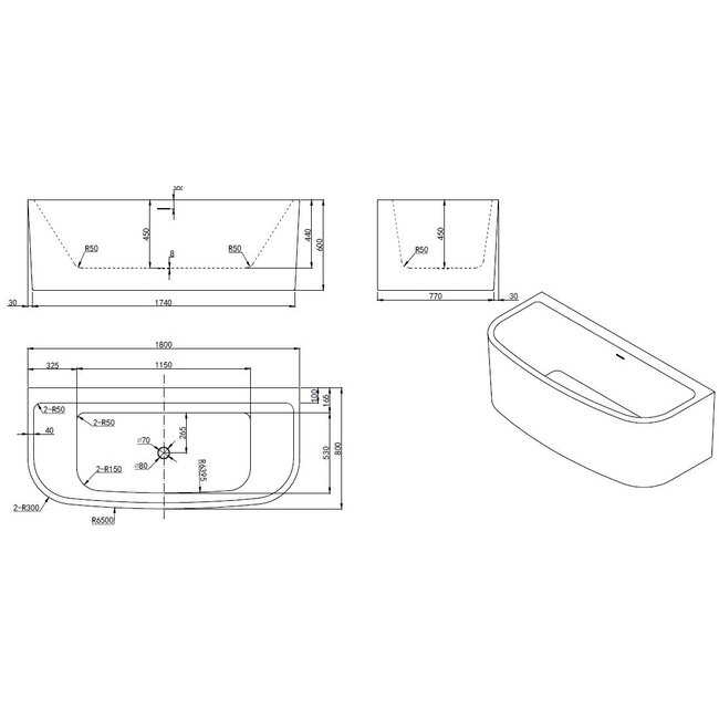 Alberi Faginea halfvrijstaand 180x80x60 cm  acryl wit