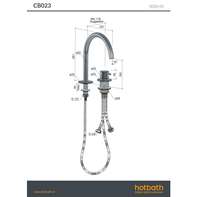Hotbath Cobber CB023 2-gats wastafelkraan in 2 PVD kleuren