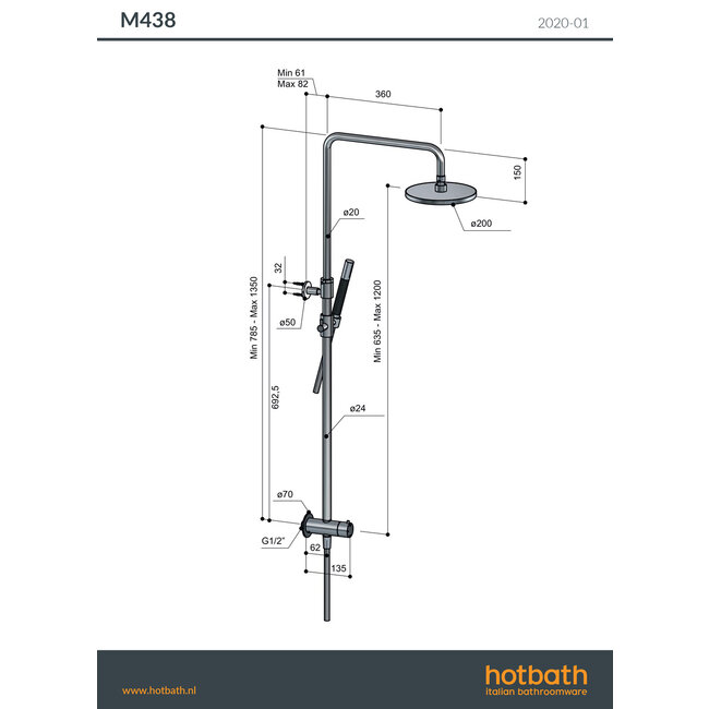 Hotbath Cobber stortdoucheset opbouw PVD kleuren