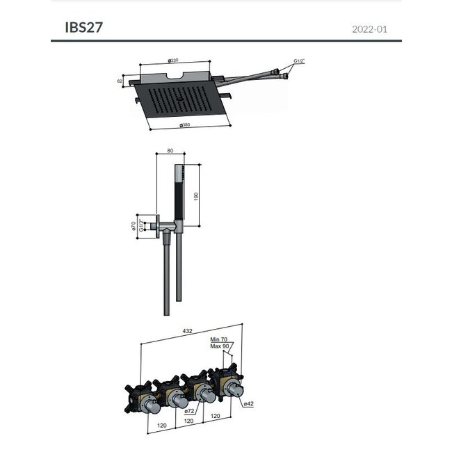 Hotbath Cobber IBS27 thermostatische douche inbouwset met pushbuttons in div. varianten