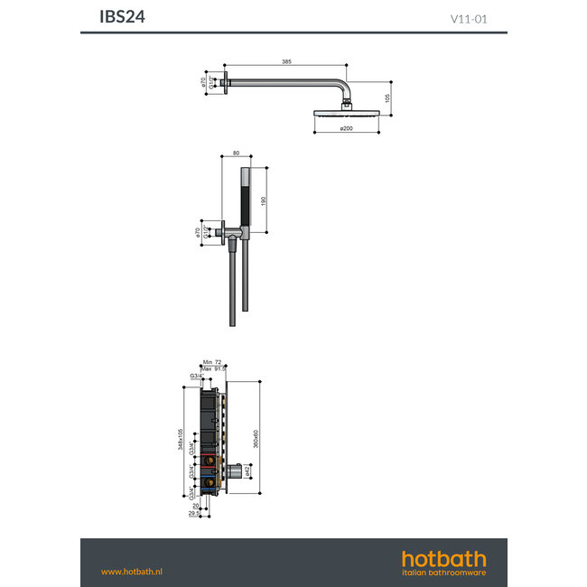 Hotbath Cobber IBS24 thermostatische douche inbouwset met pushbuttons in div. varianten