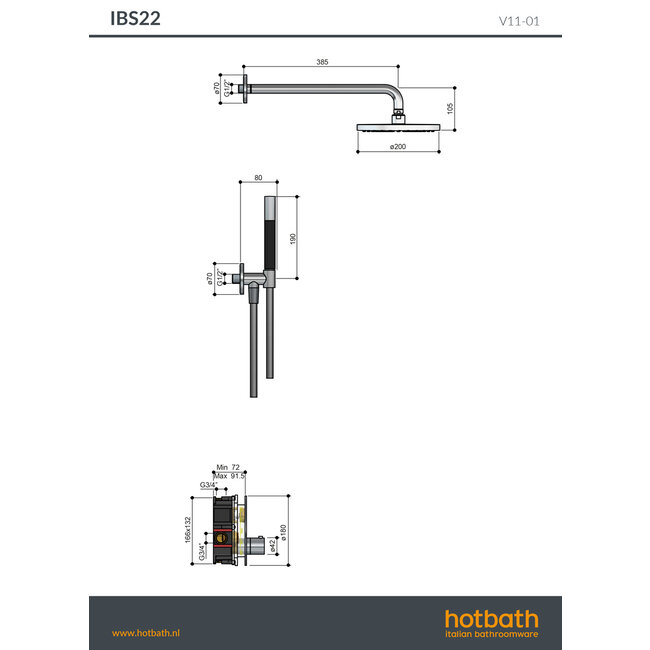 Hotbath Cobber IBS23 thermostatische douche inbouwset met pushbuttons in div. varianten