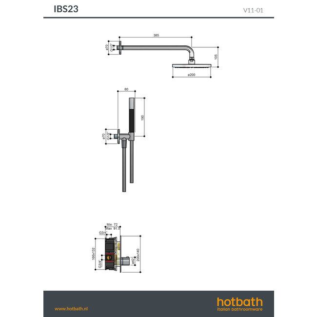 Hotbath Cobber IBS23 thermostatische douche inbouwset met pushbuttons in div. varianten