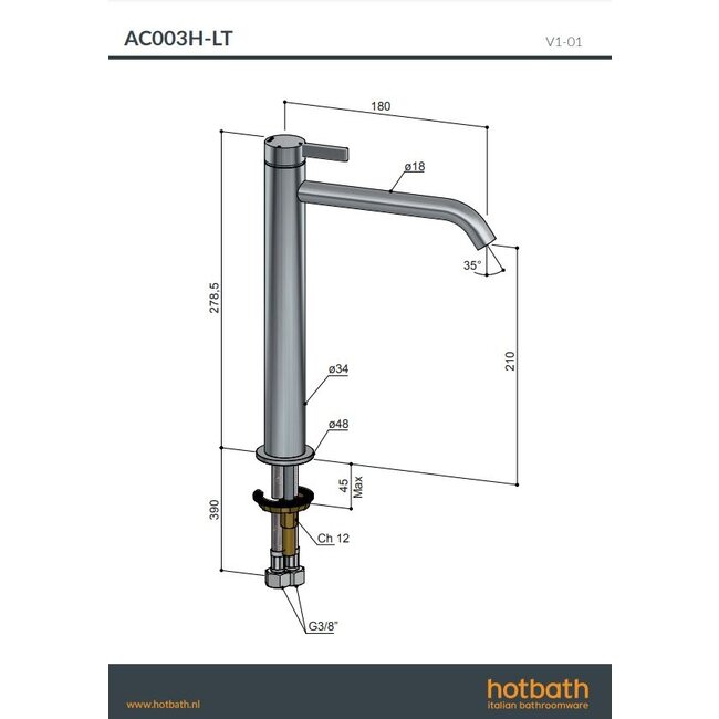 Hotbath Ace AC003H wastafelkraan 6 kleuren