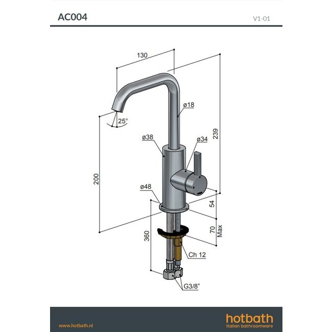 Hotbath Ace AC004 wastafelkraan met draaibare uitloop 6 kleuren