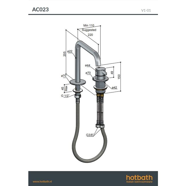 Hotbath Ace AC023 2-gats wastafelkraan in 6 kleuren