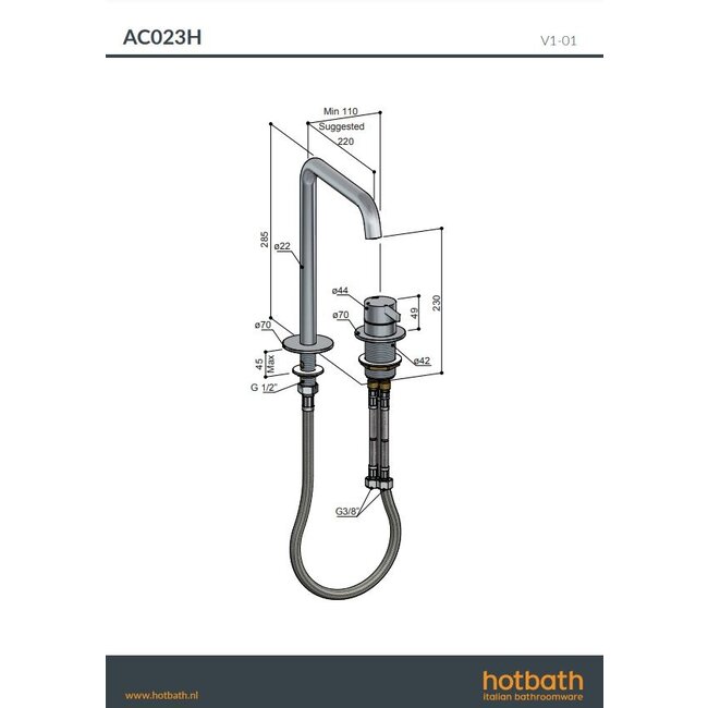 Hotbath Ace AC023H 2-gats wastafelkraan in 6 kleuren