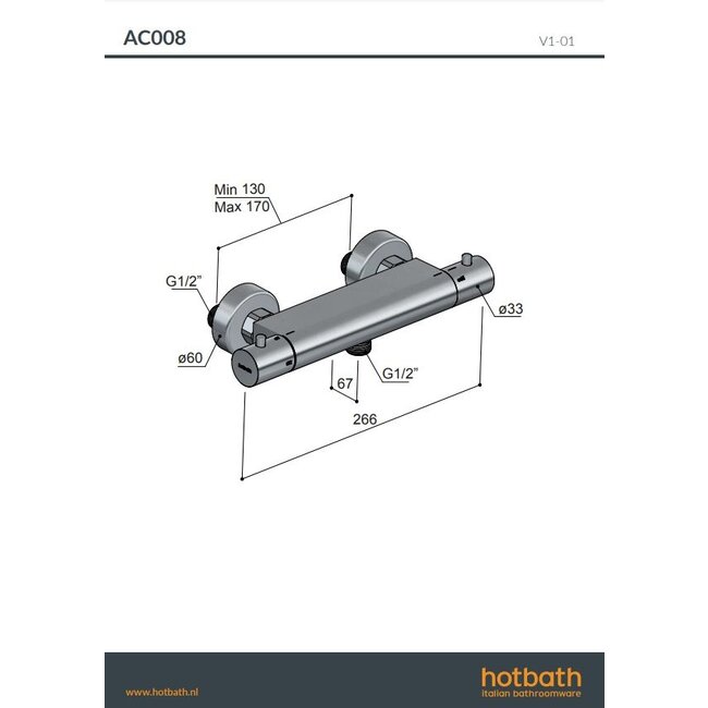 Hotbath Ace AC008 opbouw douchethermostaatkraan in diverse kleuren