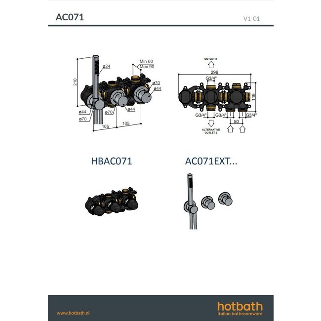 Hotbath Ace AC071 thermostaat 2-weg omstel