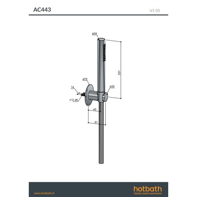 Hotbath Ace AC443 handdouche incl. wandsteun en doucheslang 6 kleuren - Copy