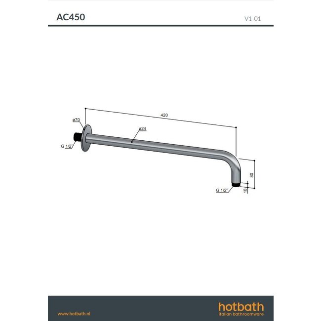 Hotbath Ace AC450 wandarm 42 cm in 6 verschillende kleuren