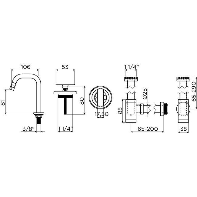 Clou Flush 3 fonteinset keramiek kraan zwart