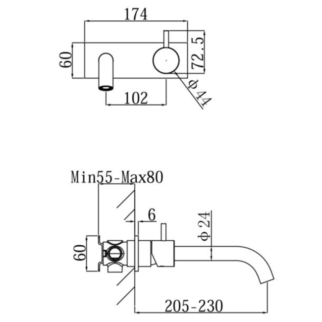 Regn 10005 2-gats inbouw wastafelkraan in 6 kleuren