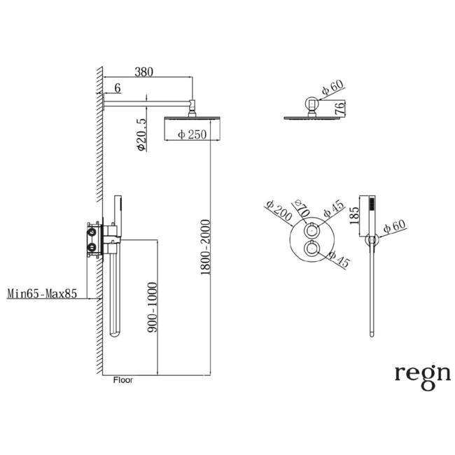 Regn 15304 thermostatische inbouw doucheset 30 cm