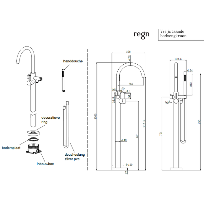 Regn 10014 vrijstaande badkraan 6 kleuren