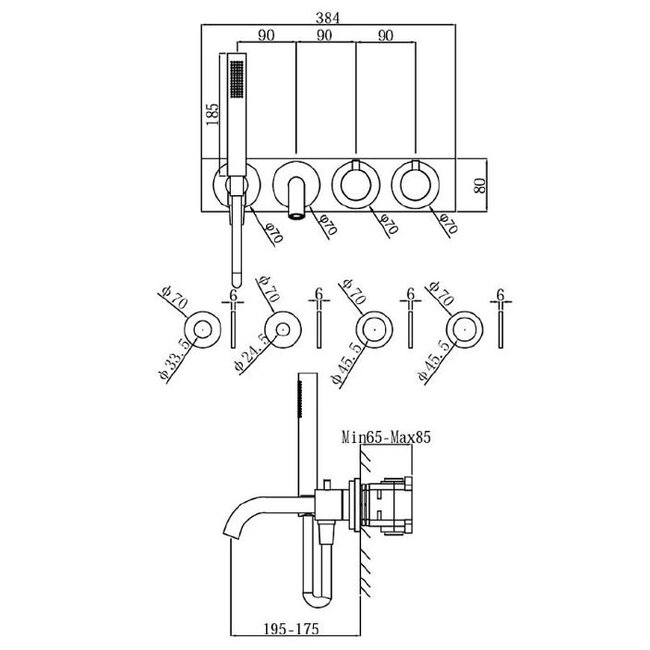 Regn 15002 themostatische badinbouwset met uitloop 6 kleuren