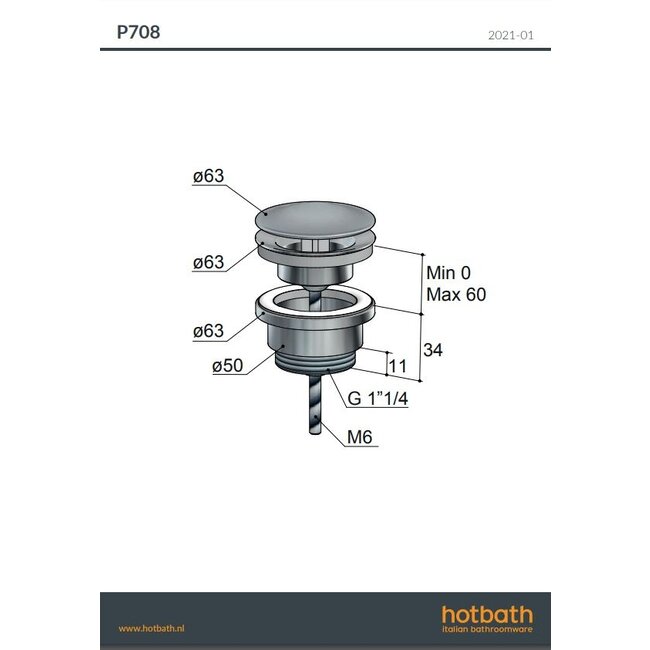 Hotbath Pal P708  Always open plug met schroef in 4 kleuren