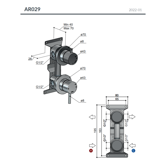 Hotbath Archie inbouw douchemengkraan met 2-weg omstel