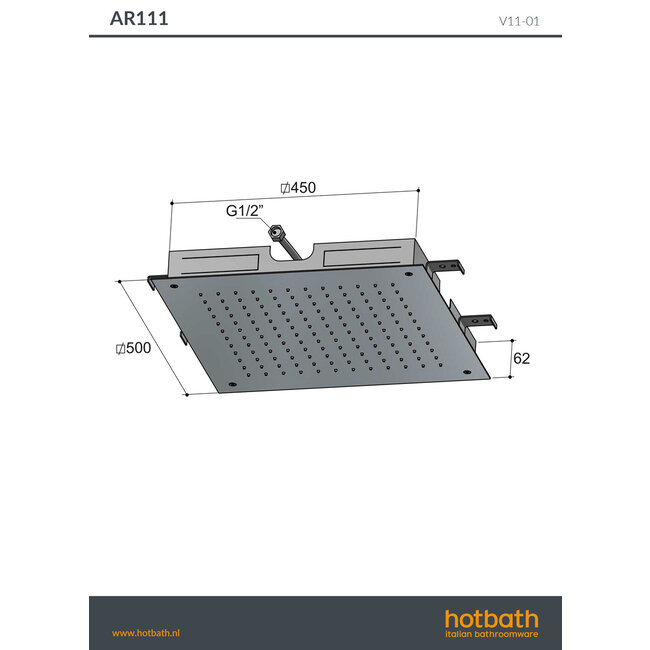 Hotbath Archie inbouw hoofddouche RVS  rechthoek