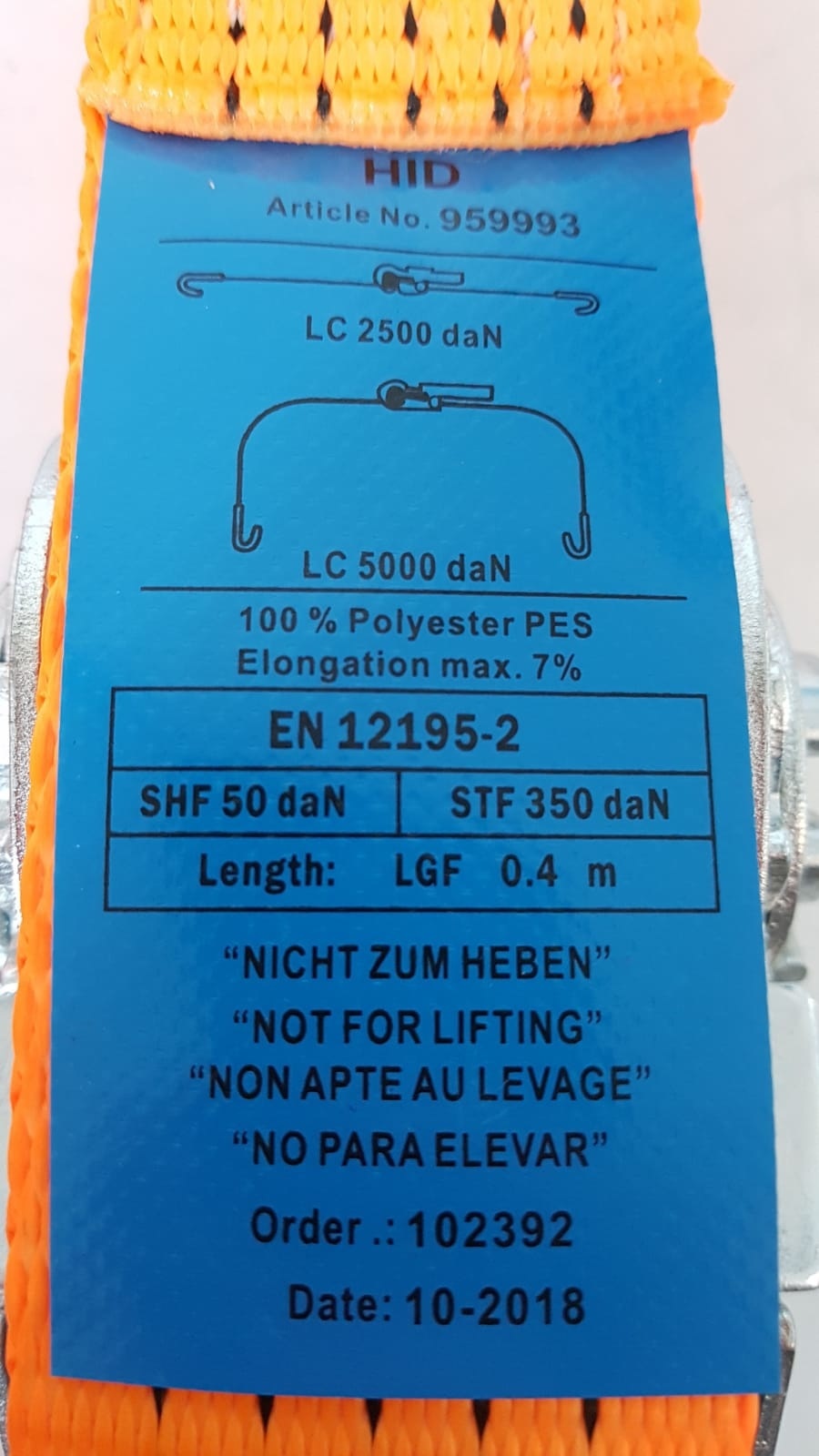 Premium spanband oranje 800x5 cm 2-delig (5000 kg)