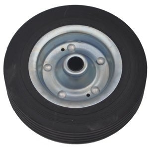 Losse stalen velg met Hard rubberen wiel 200 x 50. Past op neuswiel met buis van 48mm doorsnee.