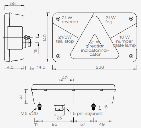 Aspock Multipoint 5 - rechts - inclusief achteruitrijverlichting - connector aansluiting