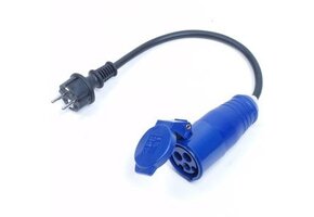 Verloopstekker camping/boot blauwe contra stekker.
