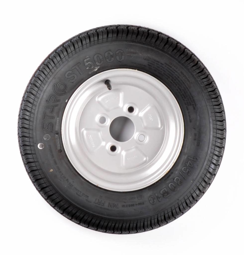 Compleet 10 inch wiel - 145/80R10(145R10) band + velg - opel steek: 4x100 - 375 kg - 4PR - 60 mm naafdiameter