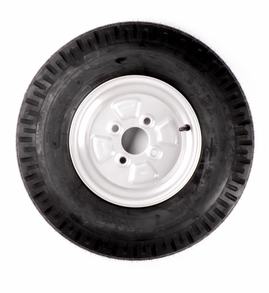 Compleet 10 inch wiel - 5.00-10 band + velg - opel steek: 4x100 - 355 kg - 4PR - 60 mm naafdiameter