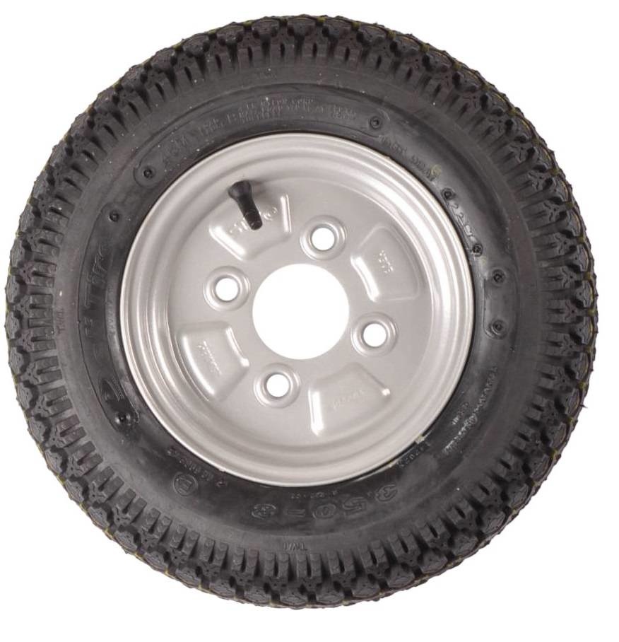 Compleet 8 inch wiel - 3.50-8 band + velg - opel steek: 4x100 - 4PR - 170 kg - 60 mm naafdiameter