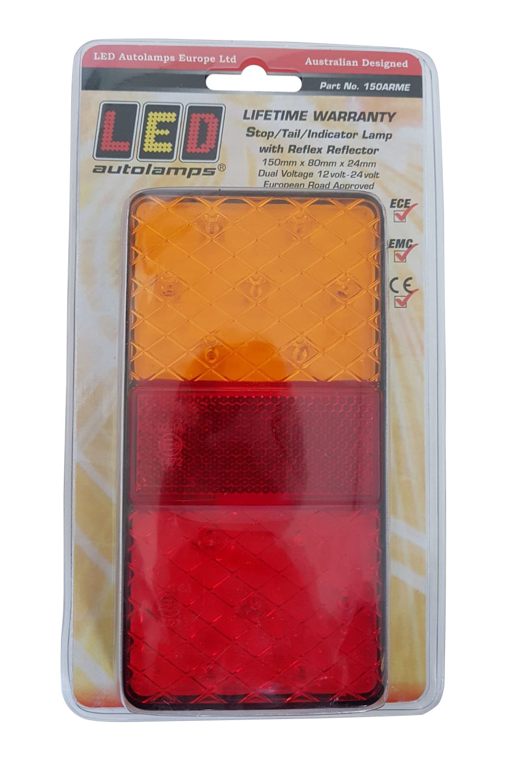 Achterlicht verticaal 80x150x24 mm - 3 functies