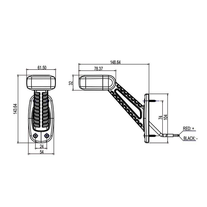 Breedtelicht LED rood/wit/oranje Links