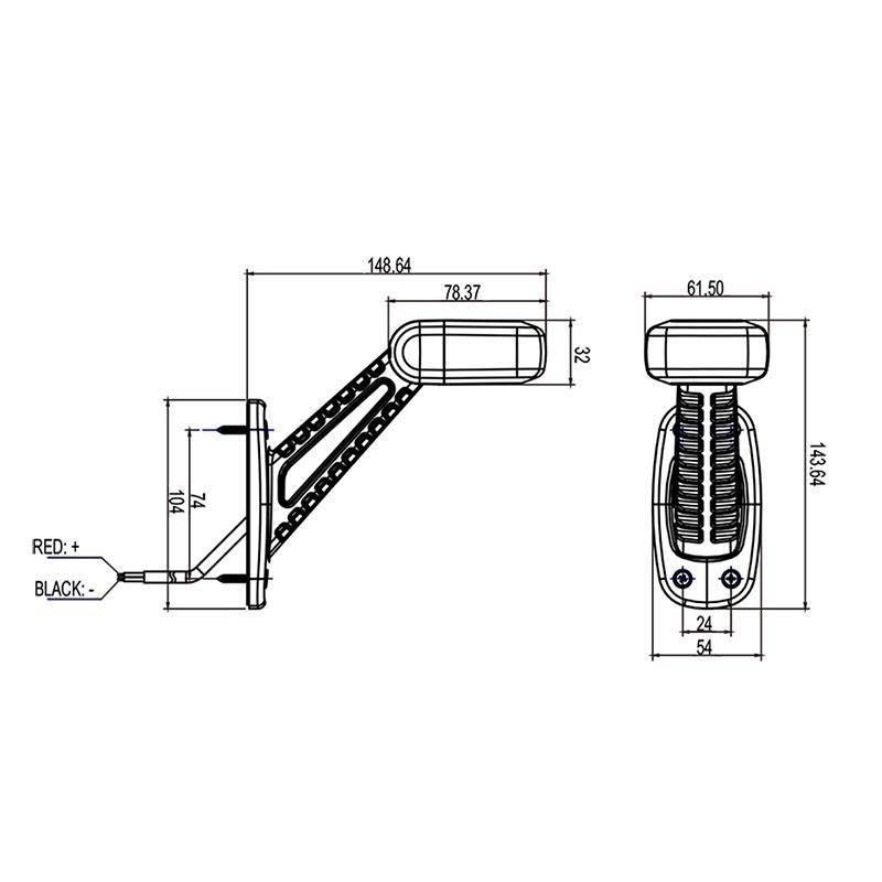 Breedtelicht LED rood/wit/oranje Rechts