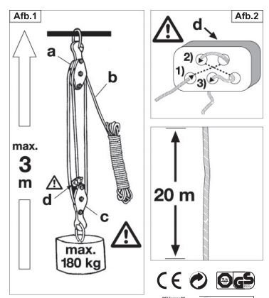 Handtakel met 20 meter nylon touw