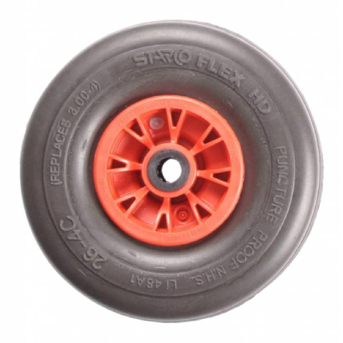 3.00-4 premium steekwagenwiel - massief/anti-lek band en kunststof velg - 150 kg maximale belasting - 20 mm asgat/naafdiameter - inclusief naaldlager