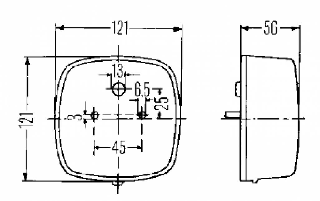 Achterlicht 121x121x56 mm - links en rechts toepasbaar