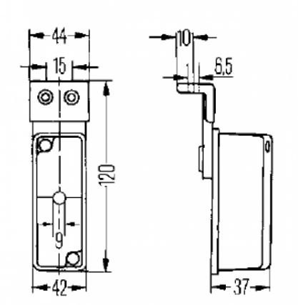 Hella breedtelicht Rood/Wit op haakse houder