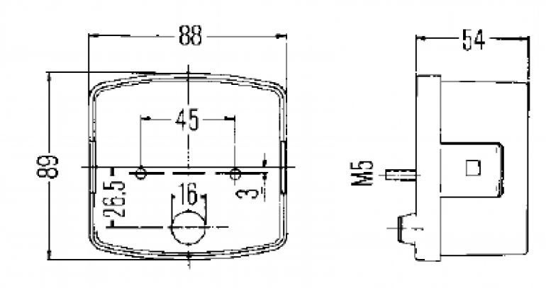 Achterlicht rechts met kliksluiting 85x88x54 mm