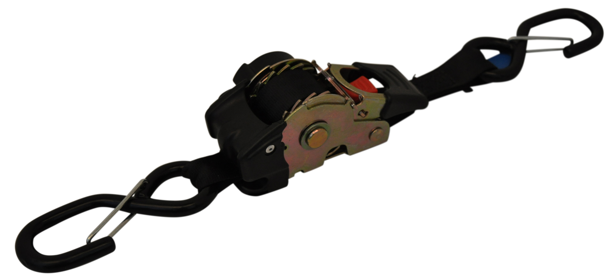 Automatisch oprollende spanband met borgveer en twee S-haken 180x2,5 cm (300 kg)