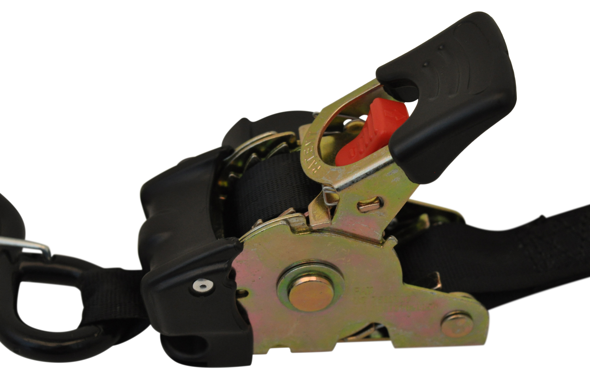 Automatisch oprollende spanband met borgveer en twee S-haken 180x2,5 cm (300 kg)