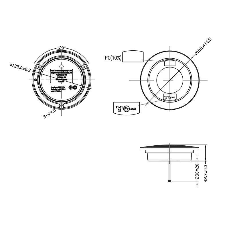 Verzonken chromen achterlicht 155,4x42,7 mm
