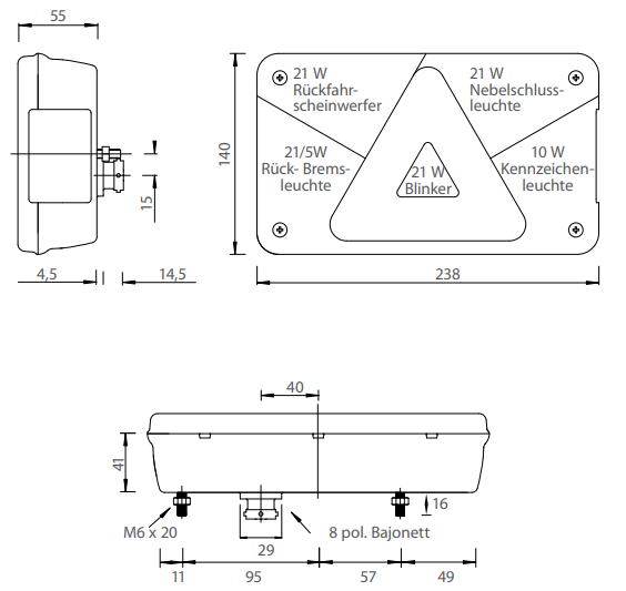 Multipoint 5 Rechts achterlicht 8 polige centrale stekkeraansluiting