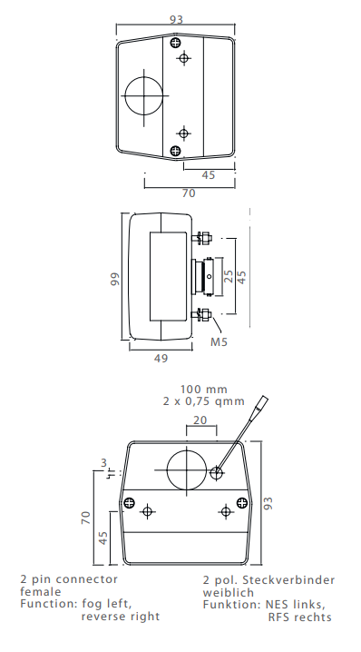 Minipoint - Achterlicht Minipoint Links/rechts met tule aansluiting - 98x90x49 mm
