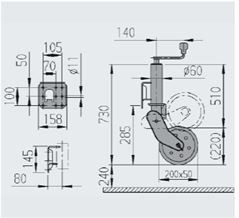 AL-KO Opklapbaar Neuswiel 60 mm 500kg Heavy duty