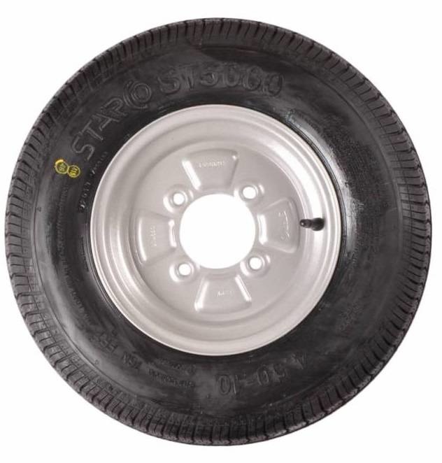 Compleet 10 inch wiel - 4.50-10 band + velg - opel steek: 4x100 - 400 kg - 6PR - 60 mm naafdiameter